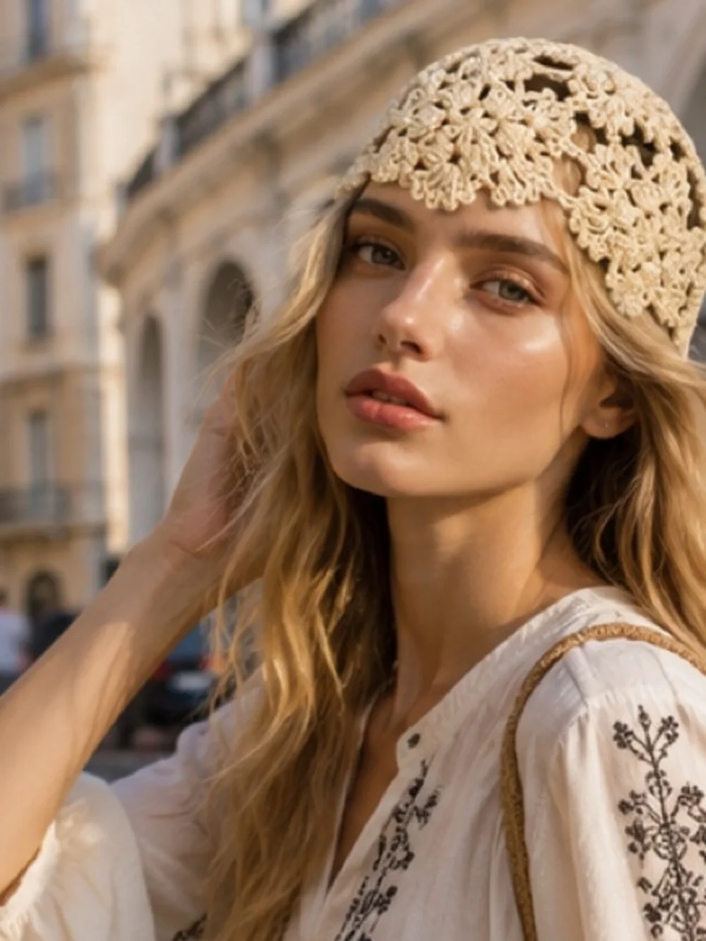 Crochet Knit Beanie Hat - Cream Women's Accessory